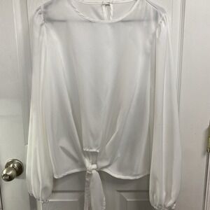 Women's White Front Tie‎ Top - Size L. Elastic Sleeves NWOT